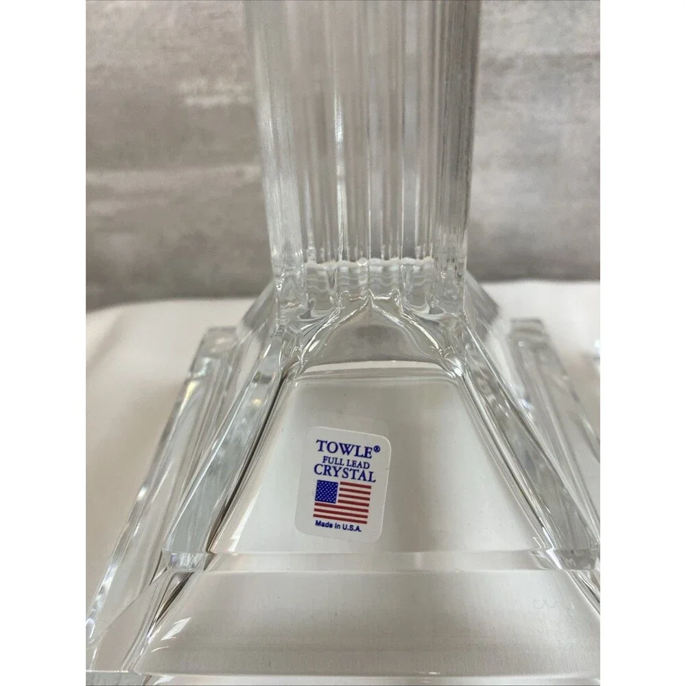 Towle Crystal 10” Georgian Candlestick Holders Pillar Style New In Box